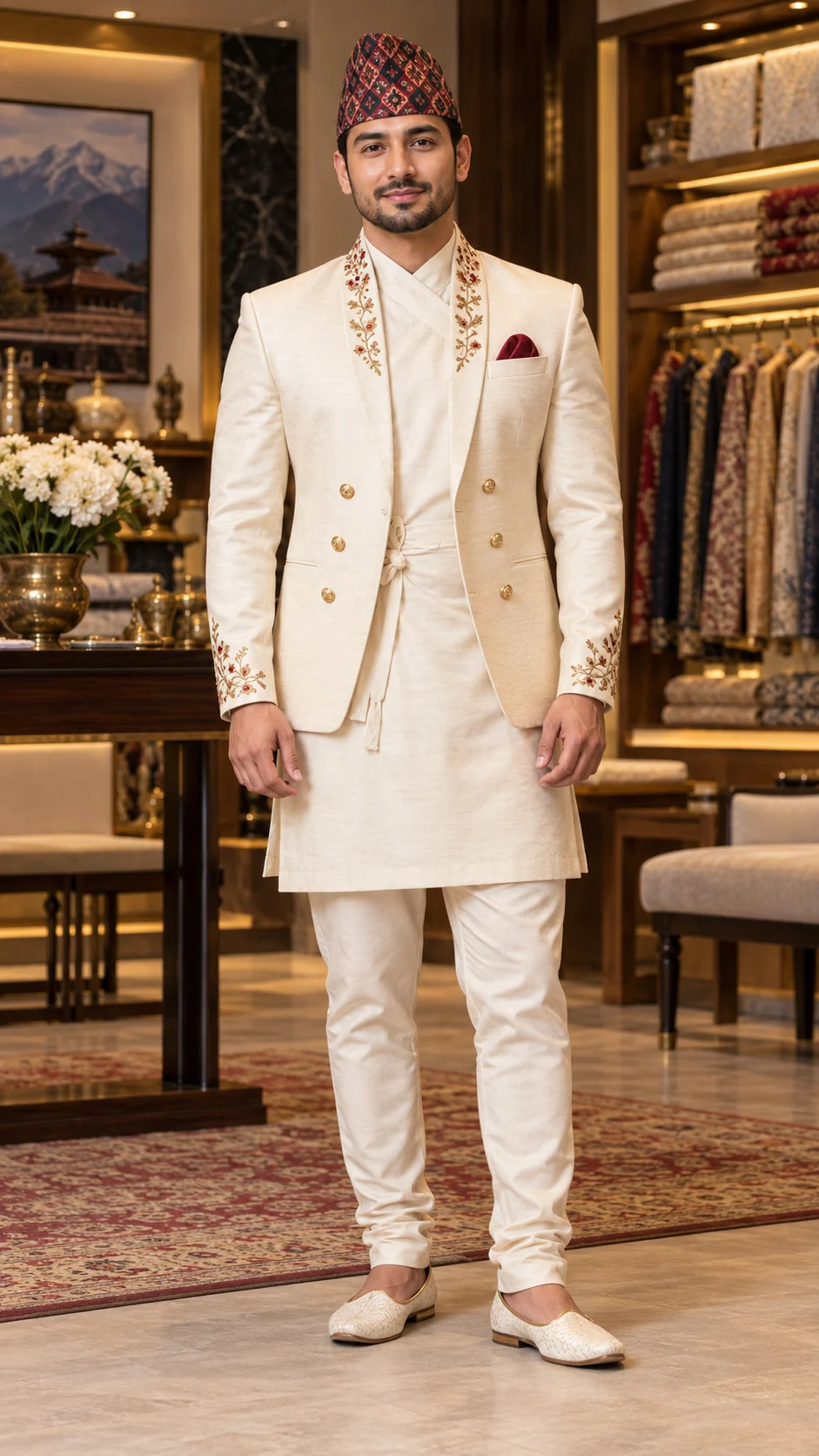 Daura Suruwal · Ivory embroidered coat · 02