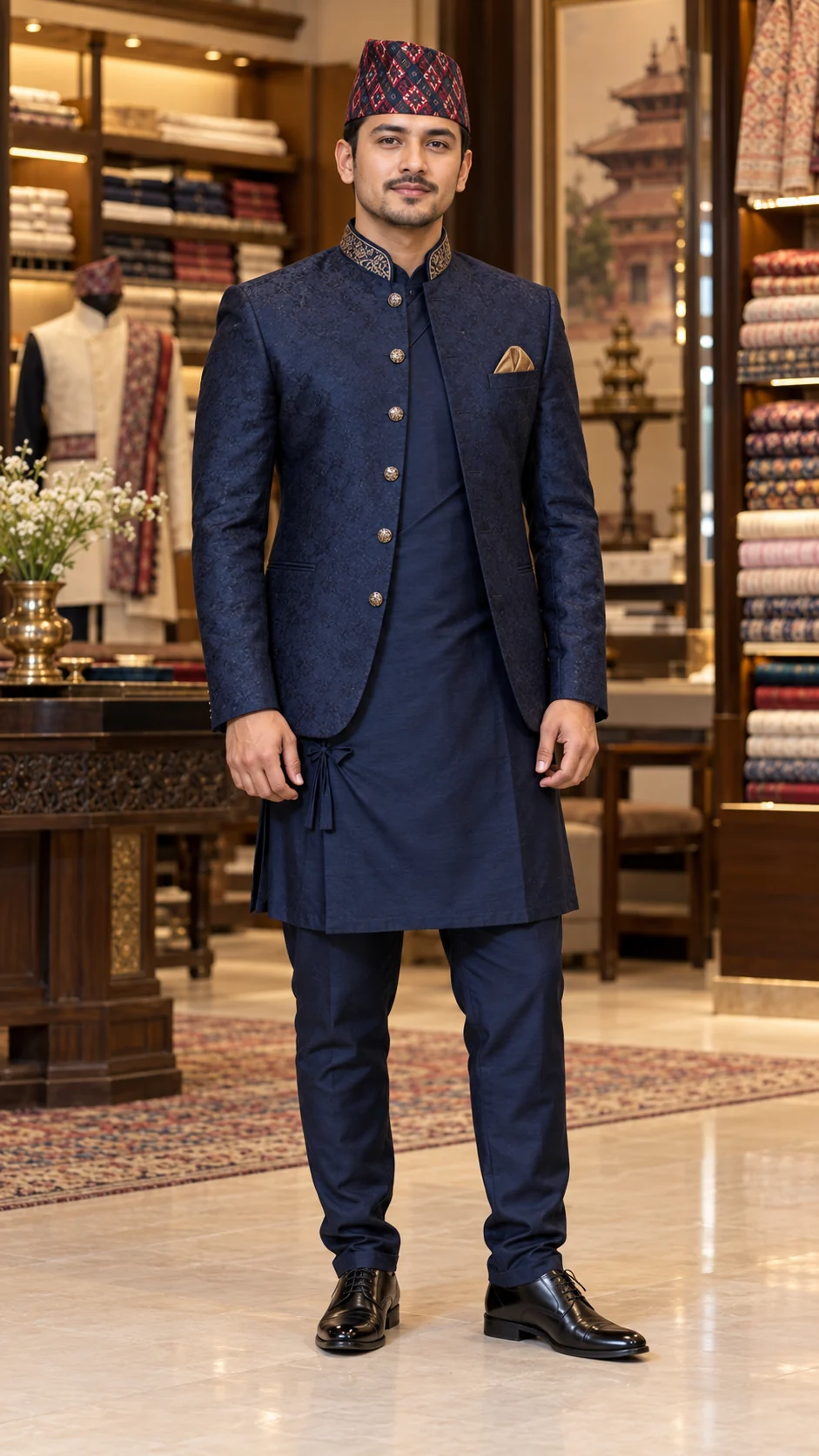 Daura Suruwal · Navy bandhgala coat · 03