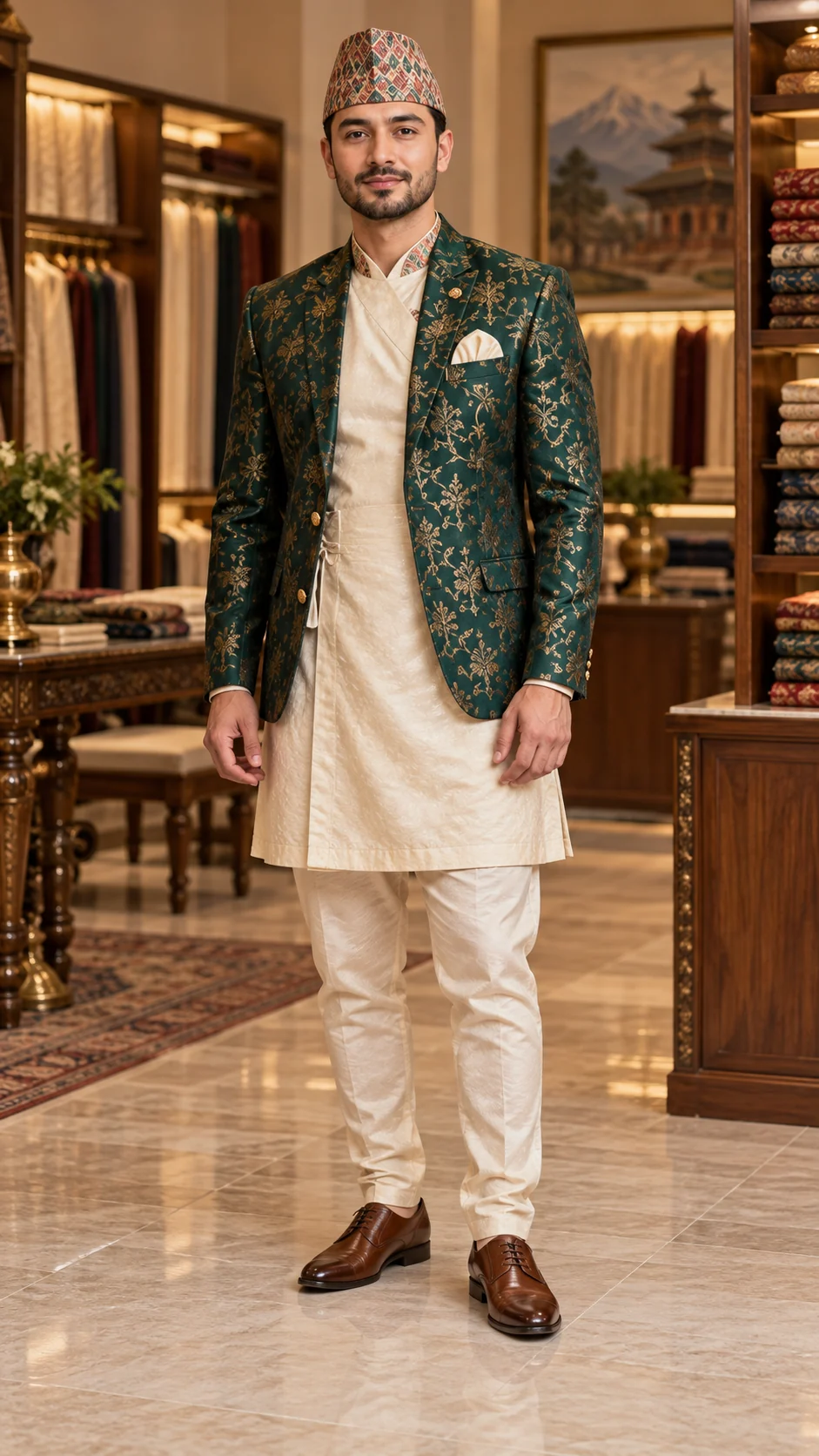 Daura Suruwal · Emerald brocade coat · 04