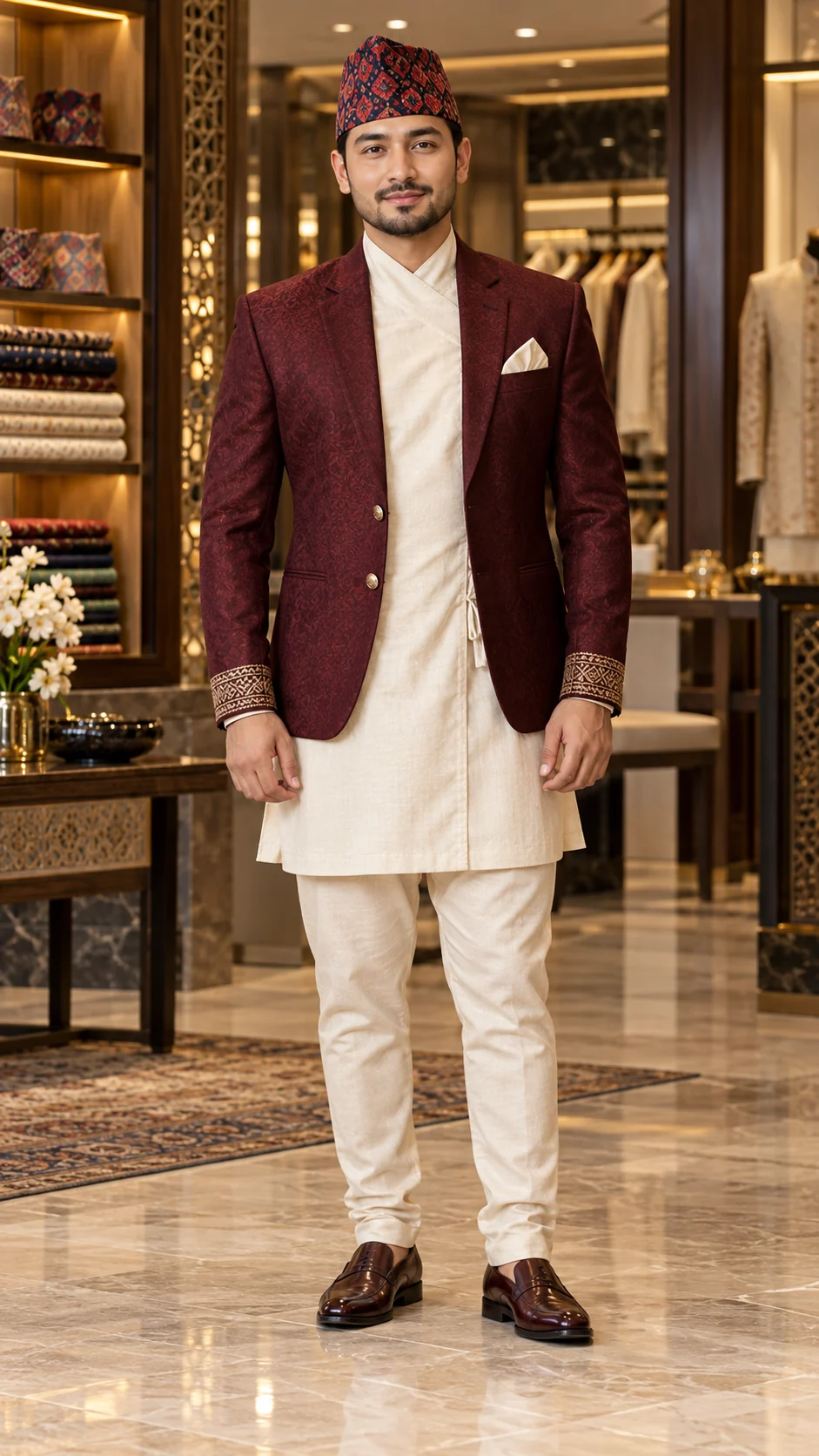 Daura Suruwal · Burgundy coat · 05