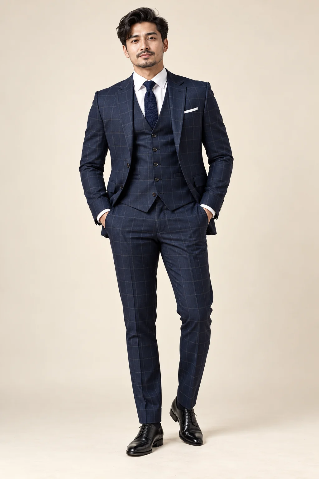 Office Wear · Navy windowpane three piece · 16