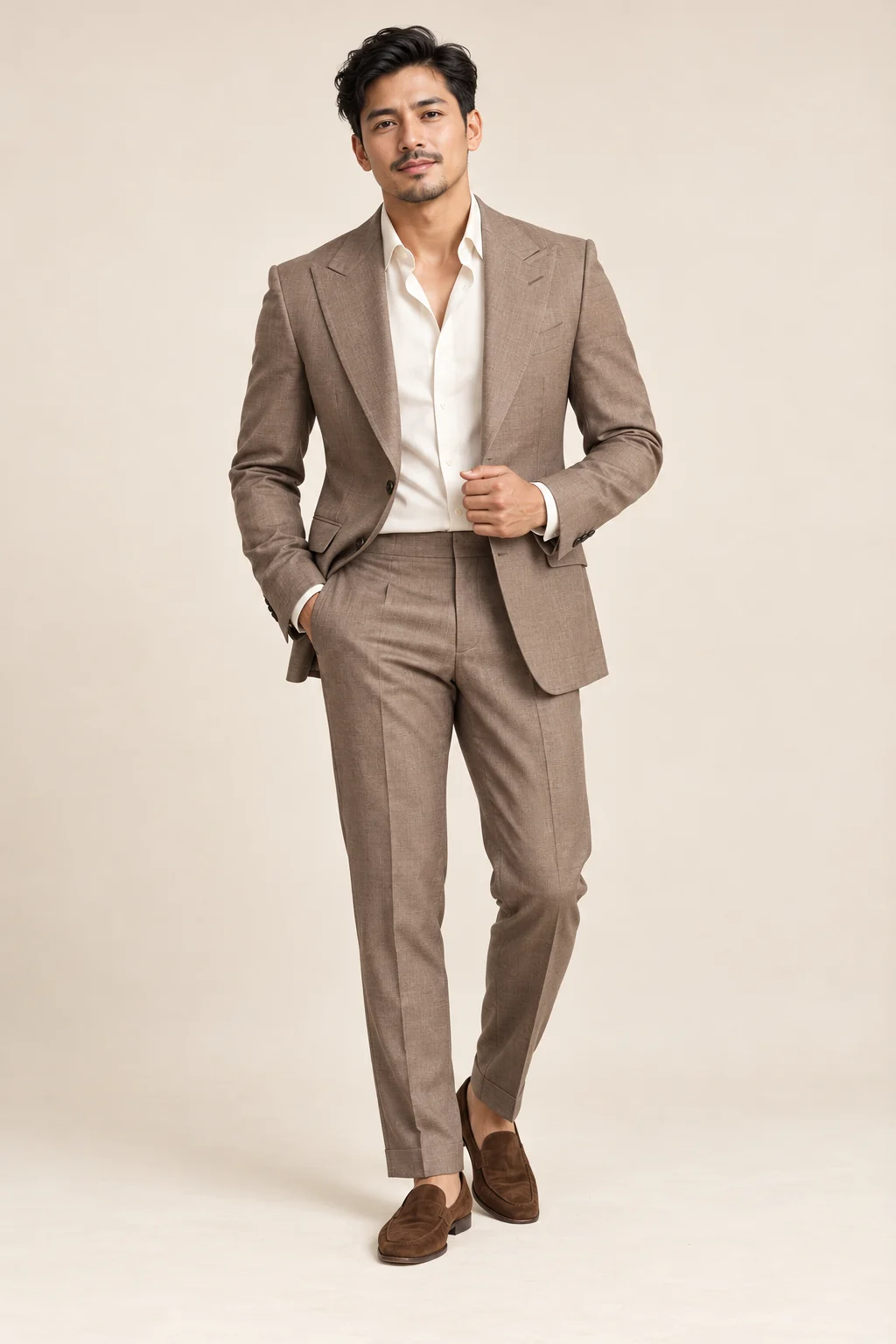 Office Wear · Taupe open collar two piece · 28