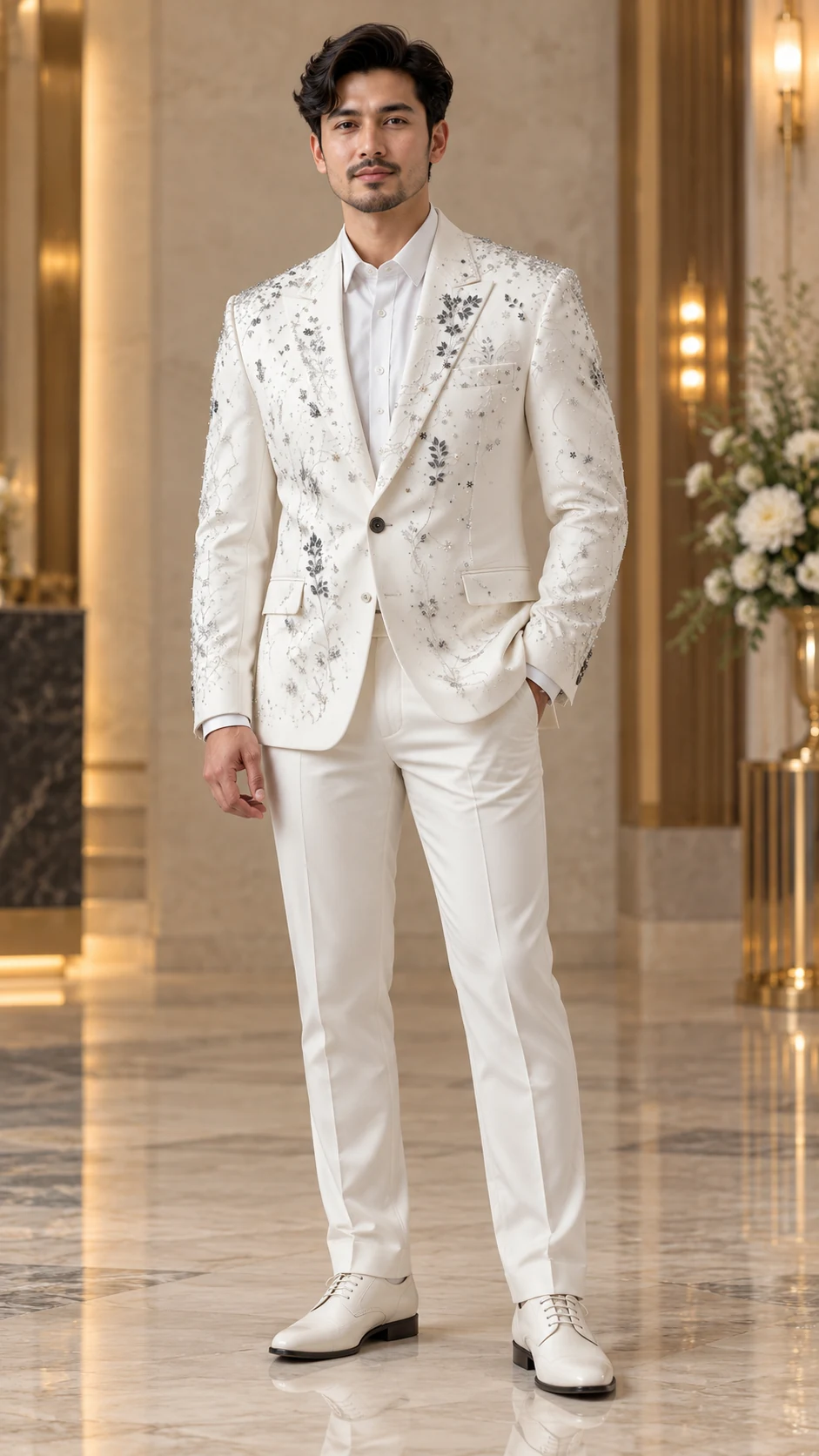 Party Wear · Ivory silver embroidered suit · 06