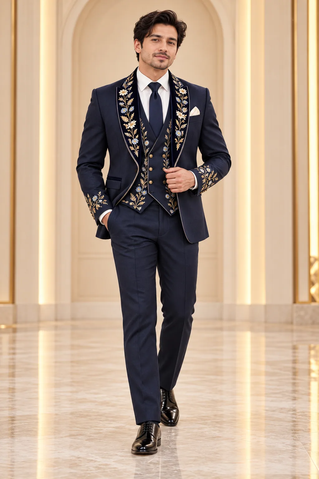 Tuxedos · Navy floral embroidered suit · 03