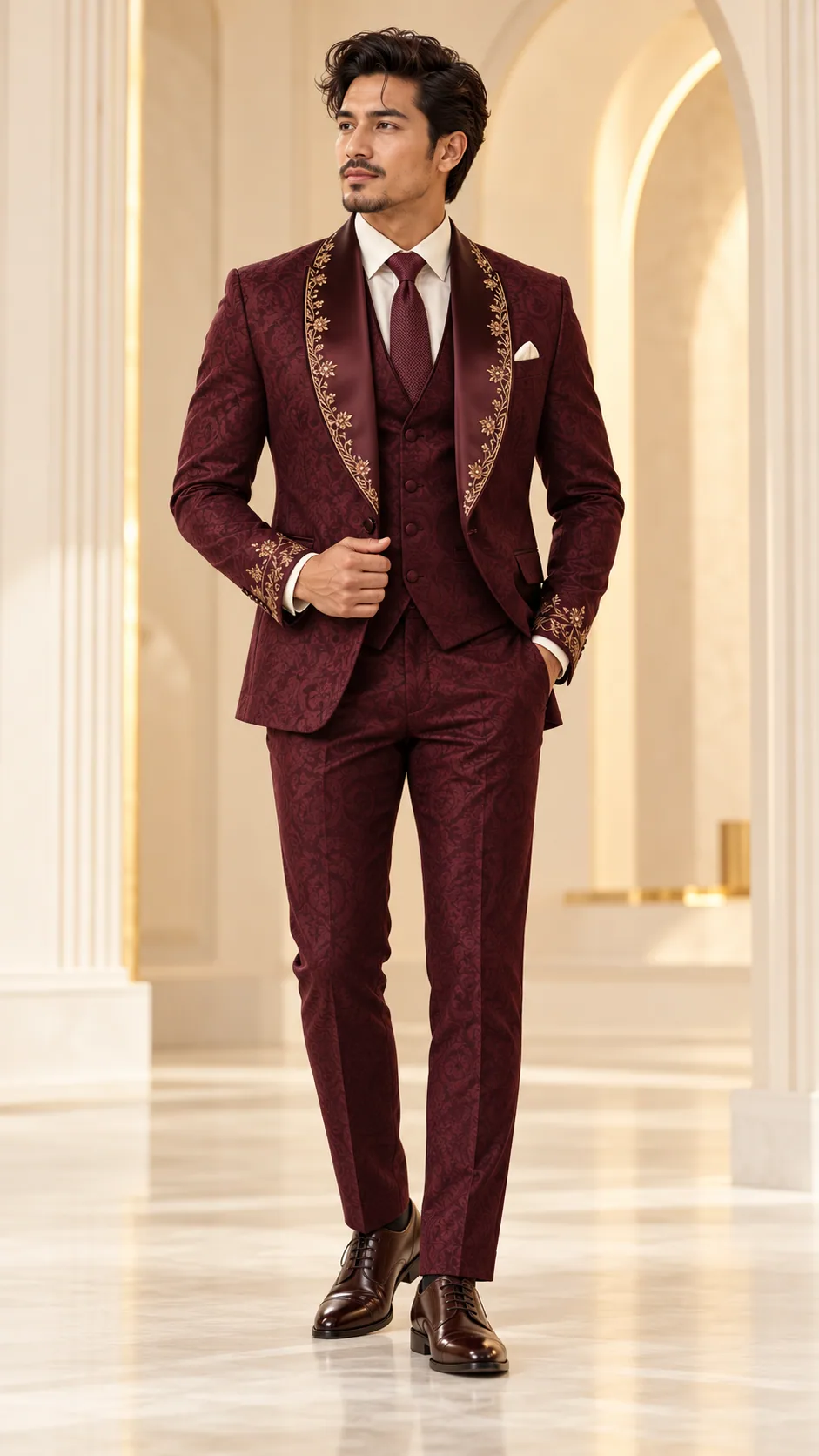 Tuxedos · Burgundy brocade suit · 08