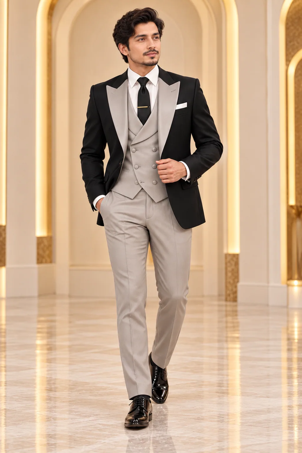 Tuxedos · Black silver three piece suit · 14